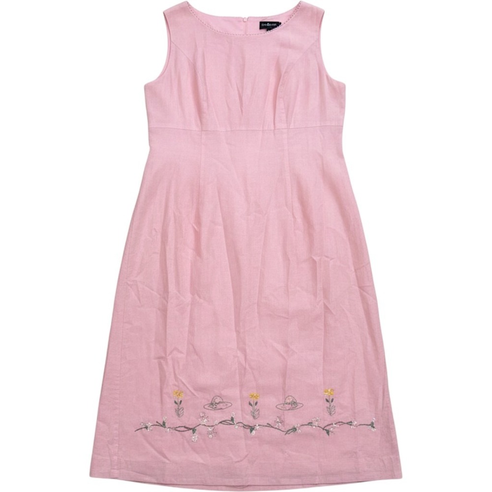 Sag Harbor Woman Pink Linen Blend Floral Embroidered Midi Dress 20W 2142336